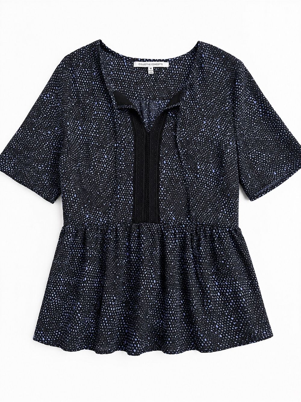 Collective Concepts Black and Blue Peplum Short-Sleeve Blouse M